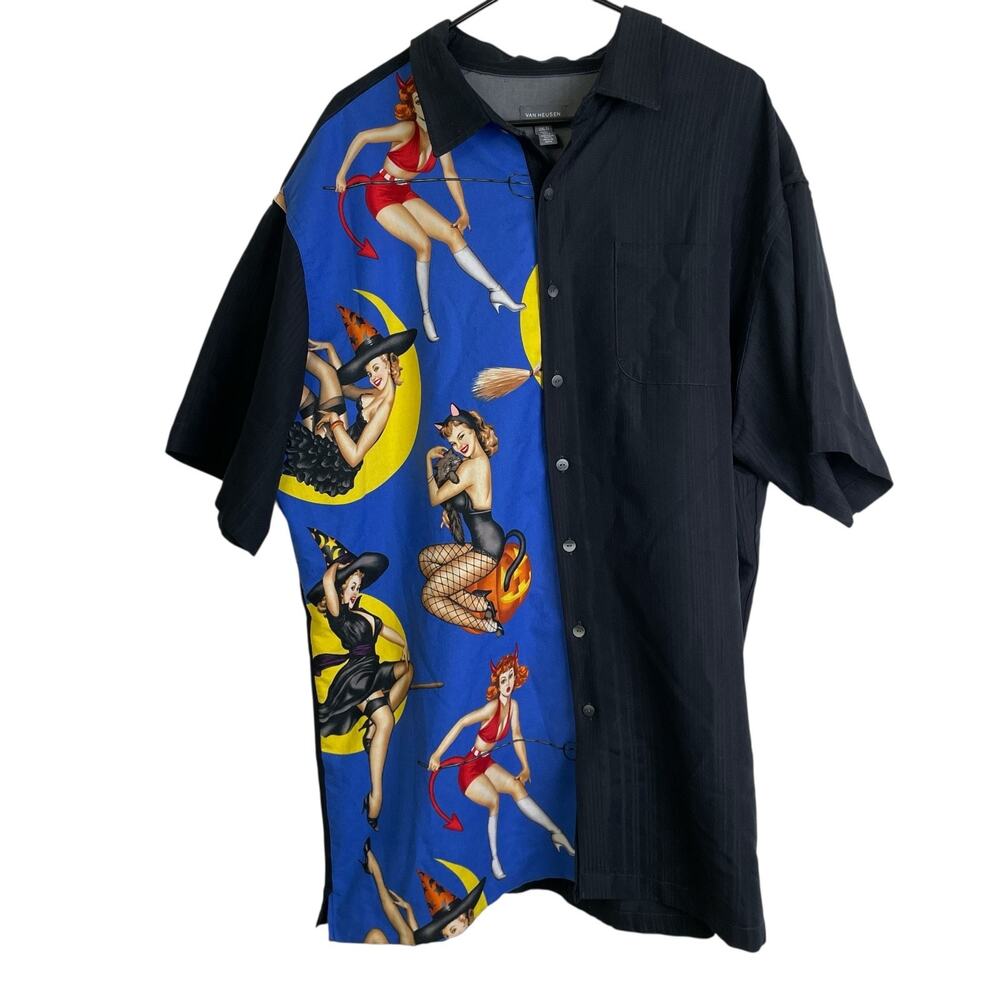 Van Heusen Shirt Mens 2XLT Black Pin-Up Girls Halloween Holiday Devil Novelty *